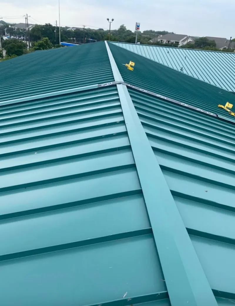 Green commercial metal roof ridge and valley for Metal Roof Repair in Issaquah
